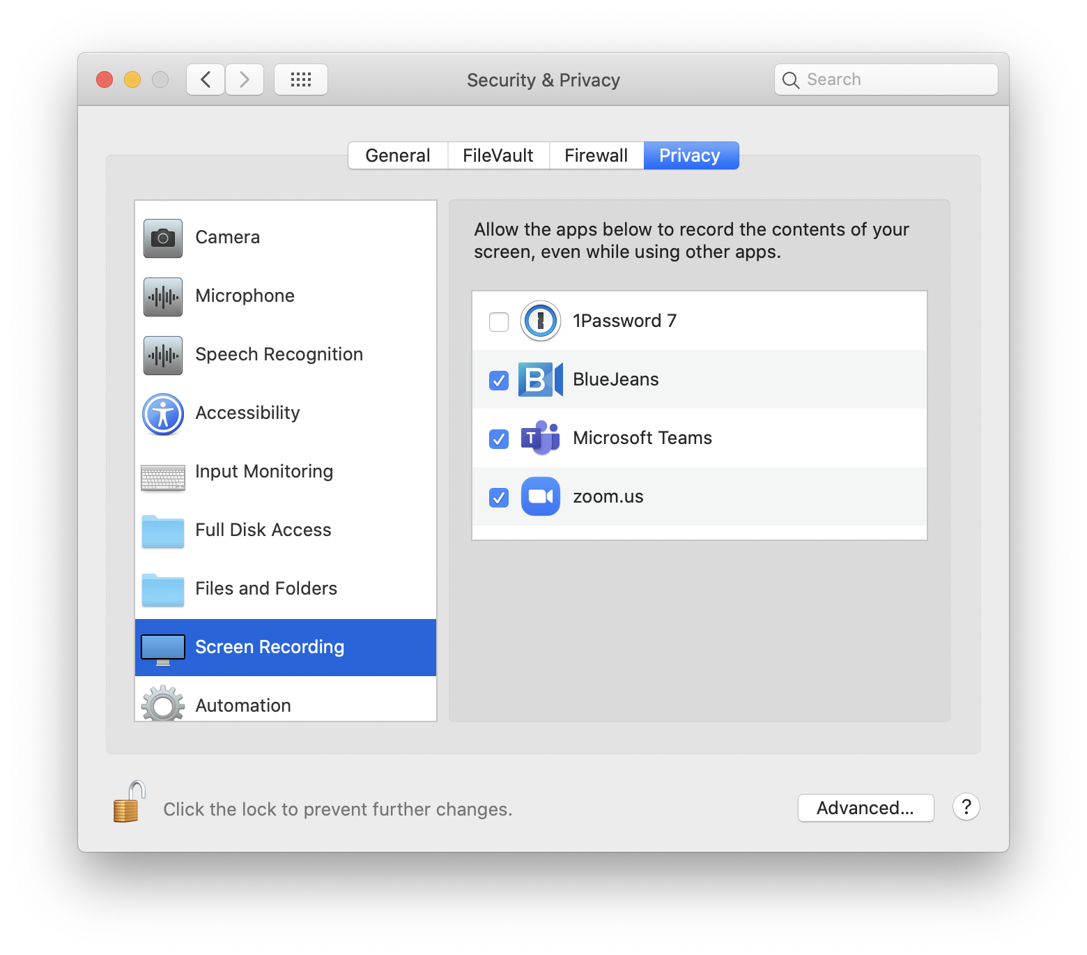 Screen recording Preferences