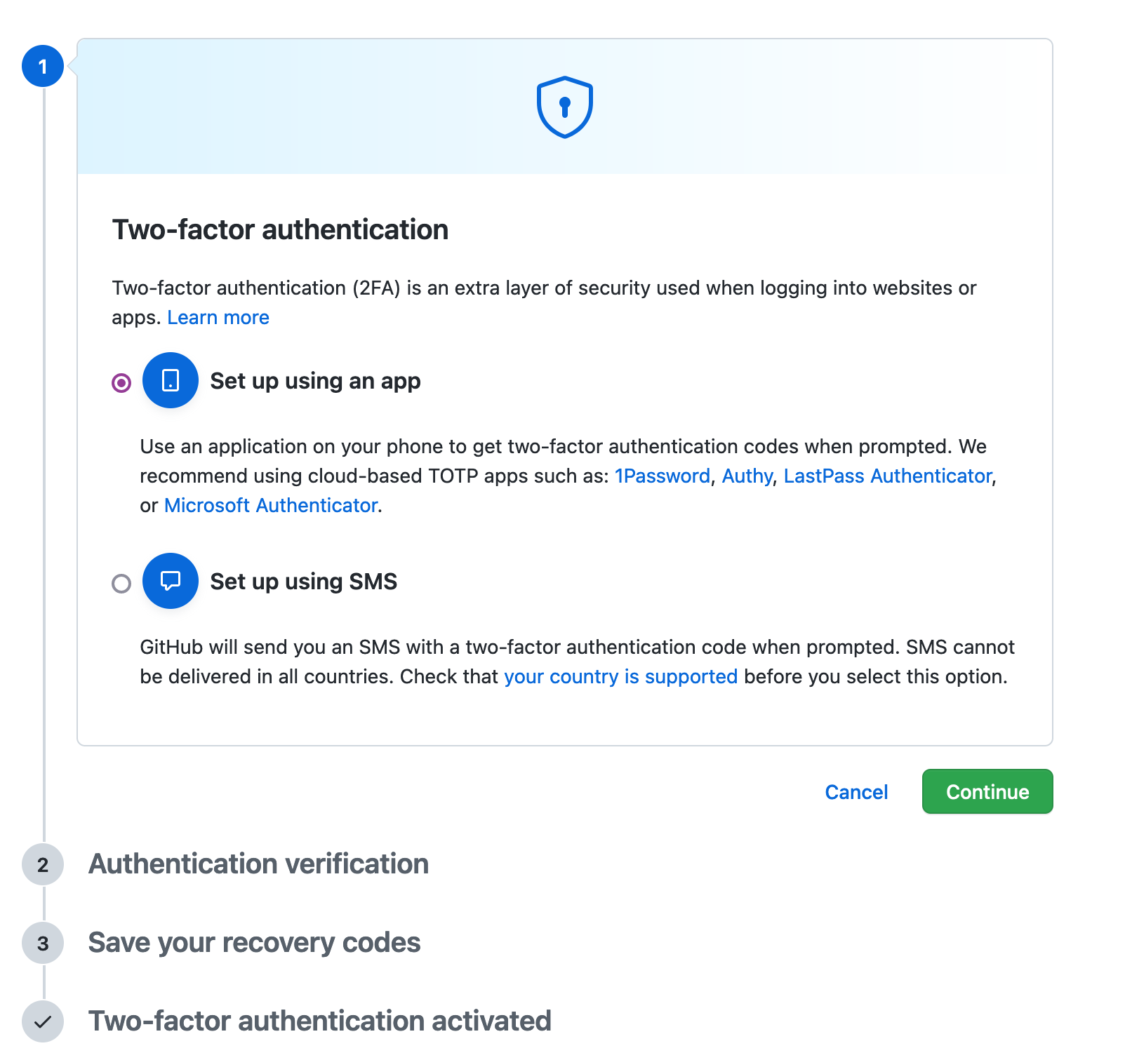 GitHub 2FA Setup Page 1