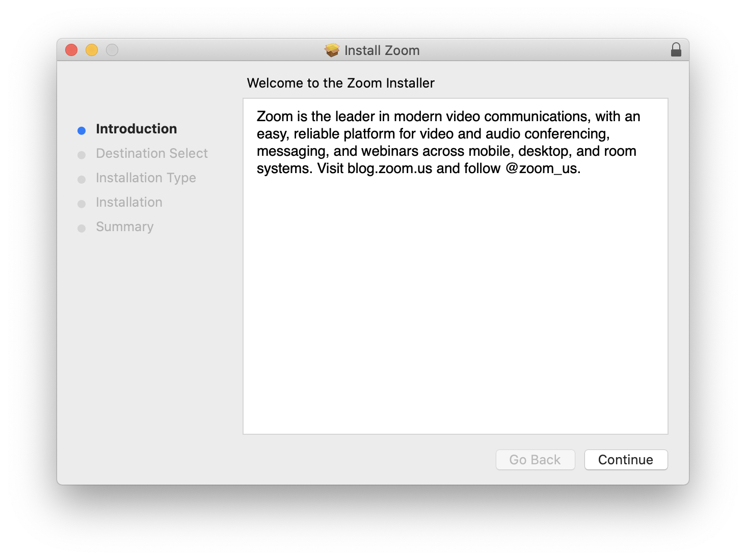 Zoom installer window