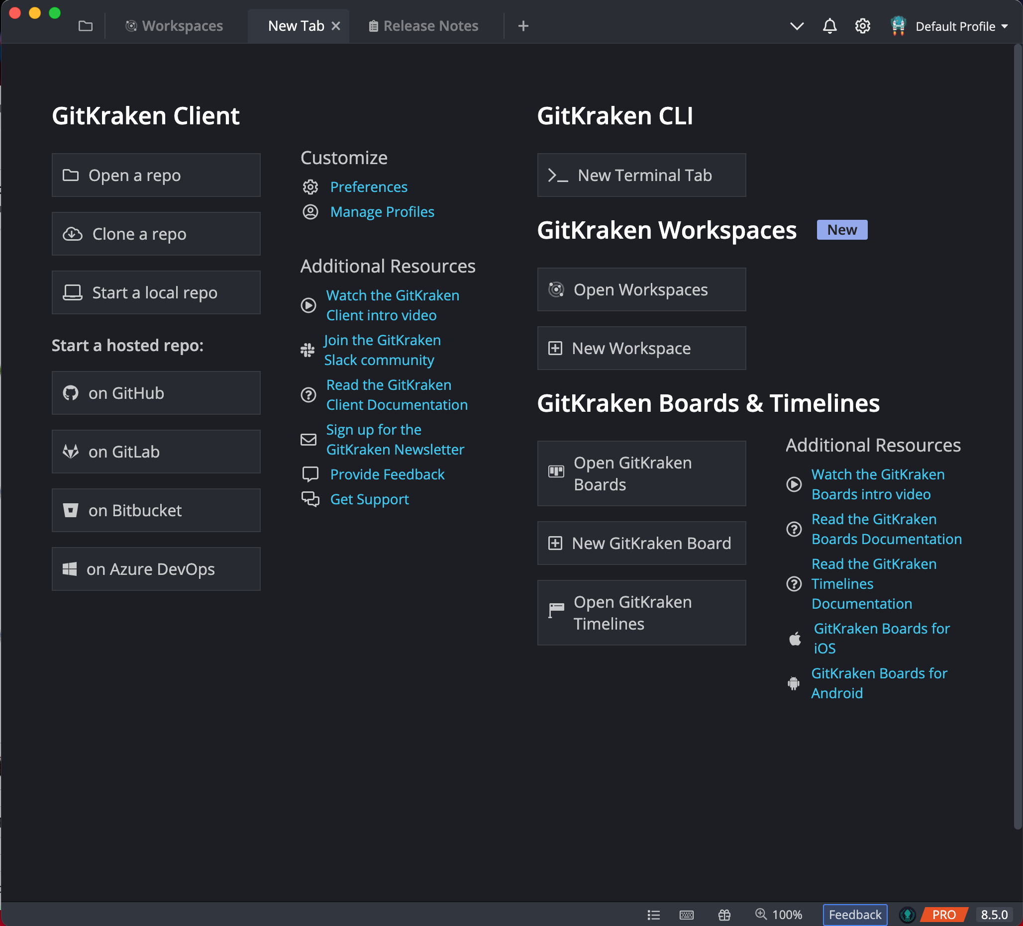 GitKraken home view