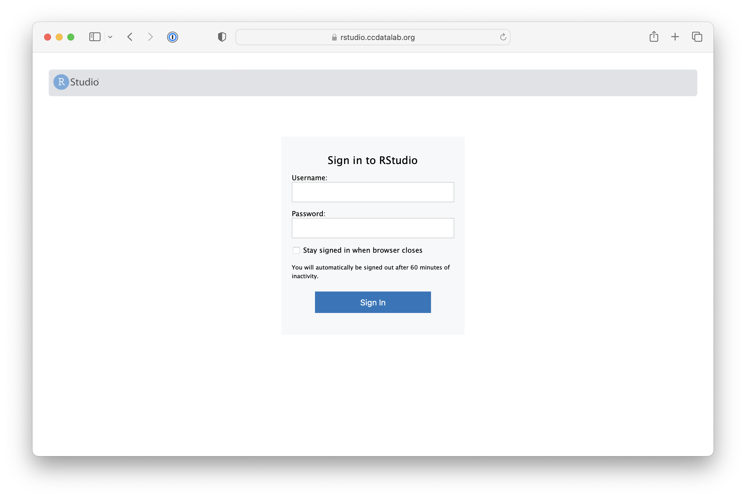 RStudio Server login screen