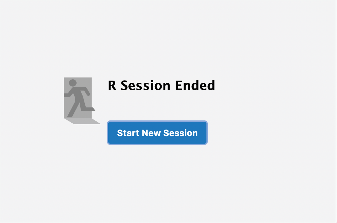 Screen that appears when an R session in RStudio Server has ended