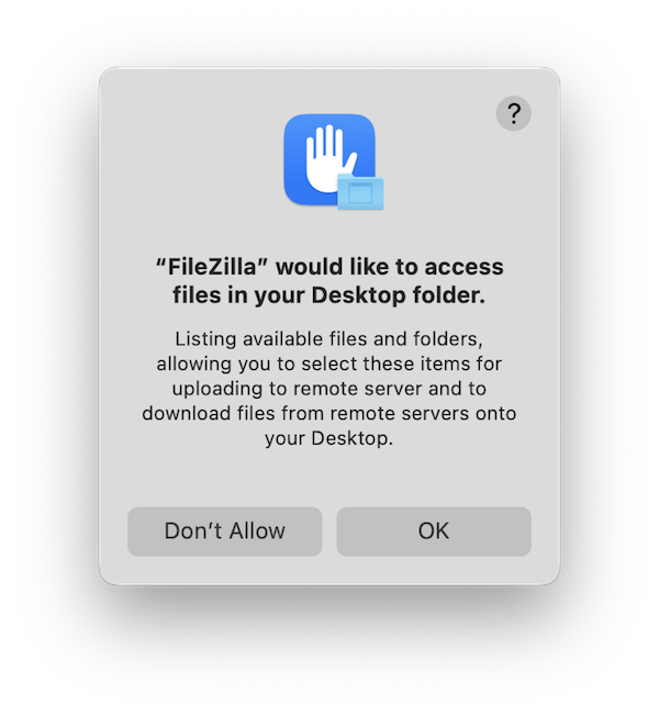 Grant FileZilla permissions on macOS