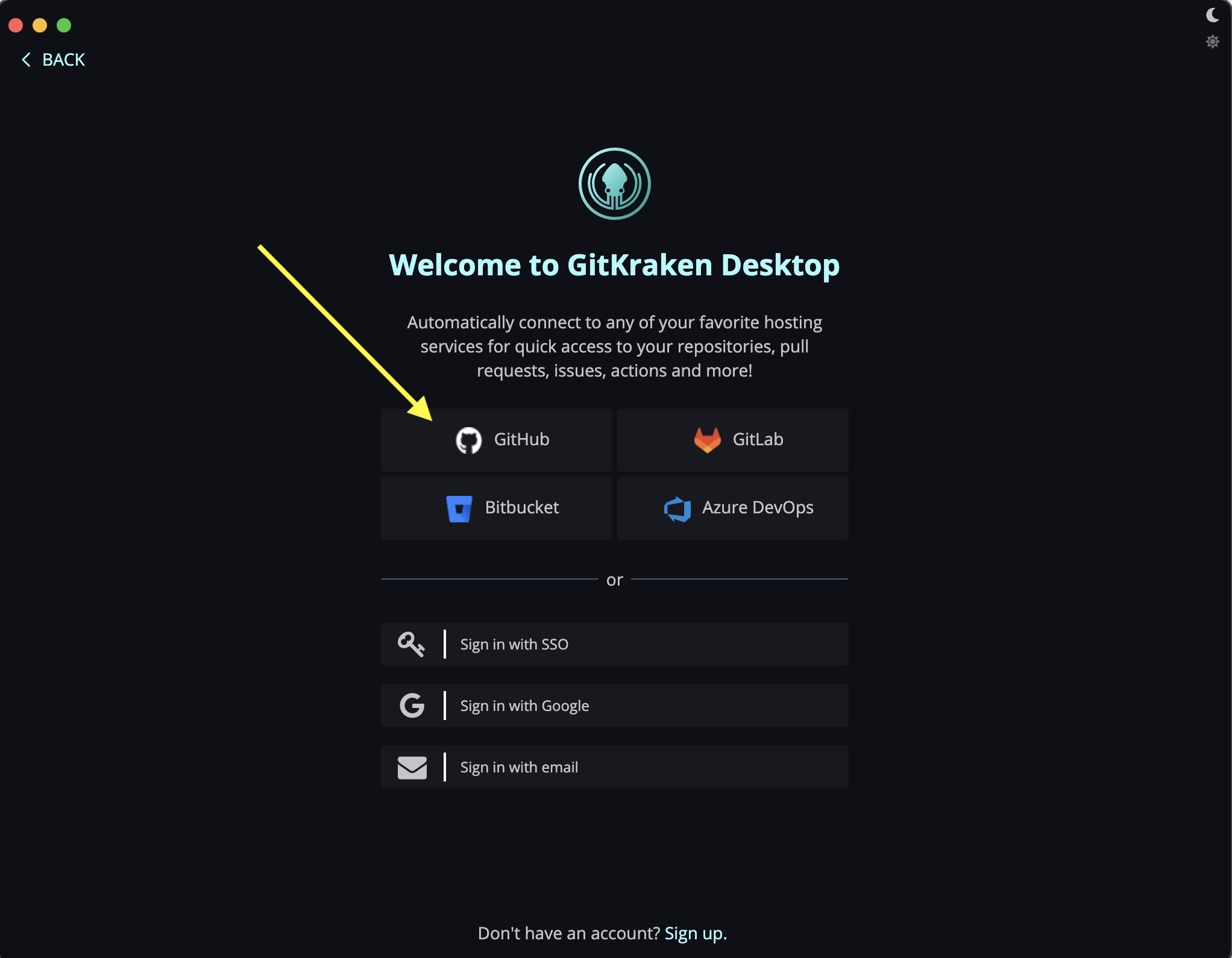 GitKraken Sign up with GitHub