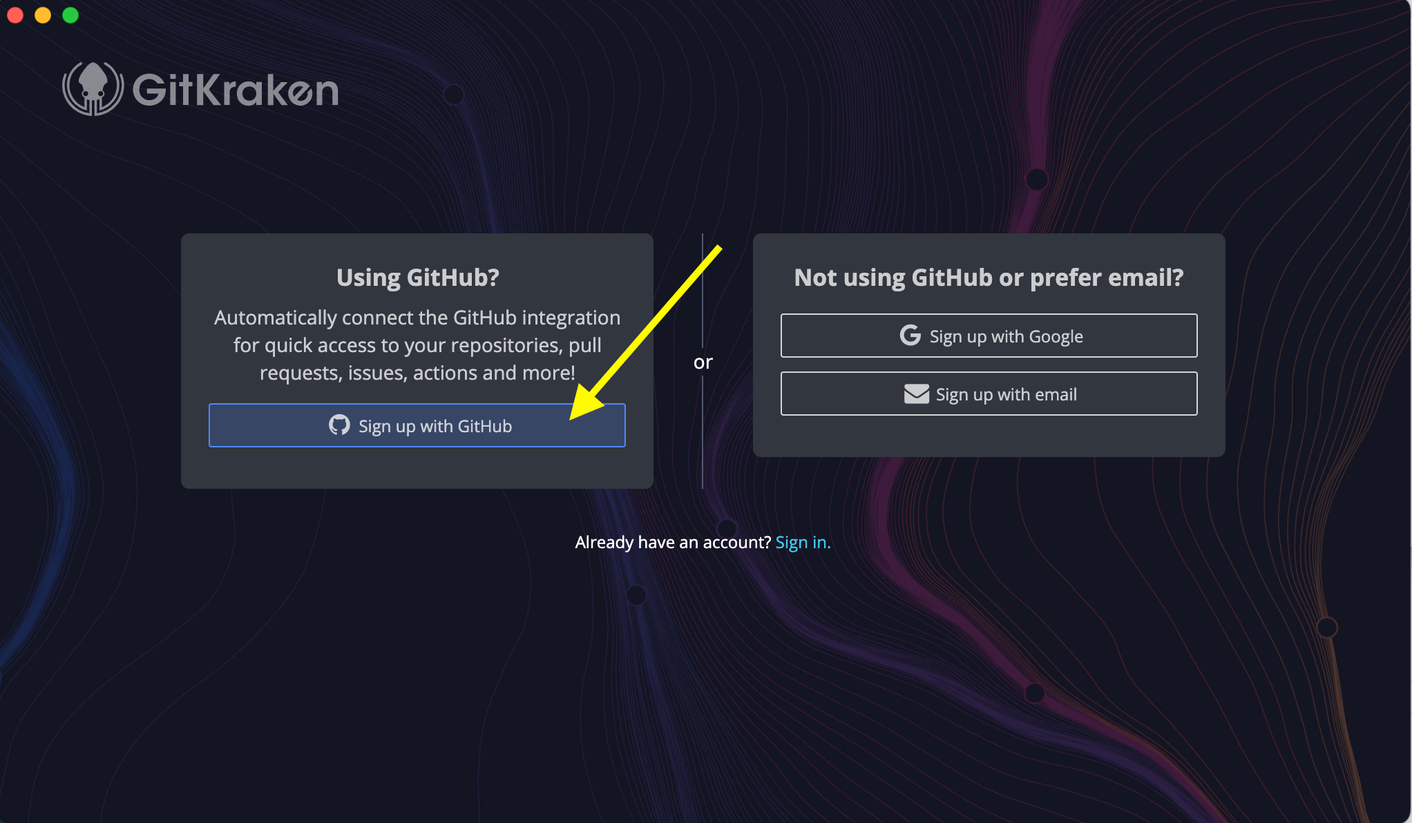GitKraken Sign up with GitHub