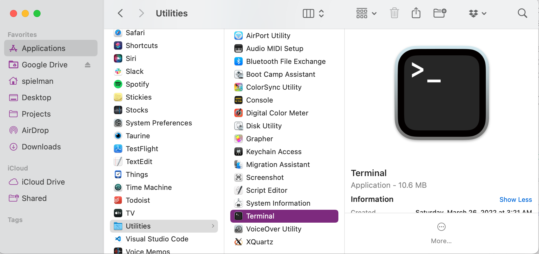 Open Terminal from Utilities