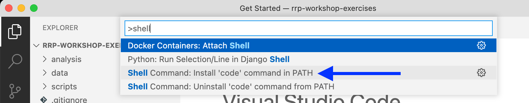 Visual Studio Code `code` shell command extension