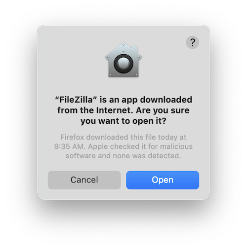 Allow macOS to use FileZilla application